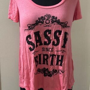 Rose "Sassy Since Birth" Design Shirt  T1437L  large NWT Boutique